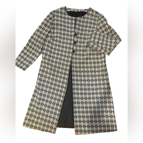 Vtg Tapestry Cream Black Retro Ladylike Geometric Regency Feminine Car Coat L - Picture 1 of 7